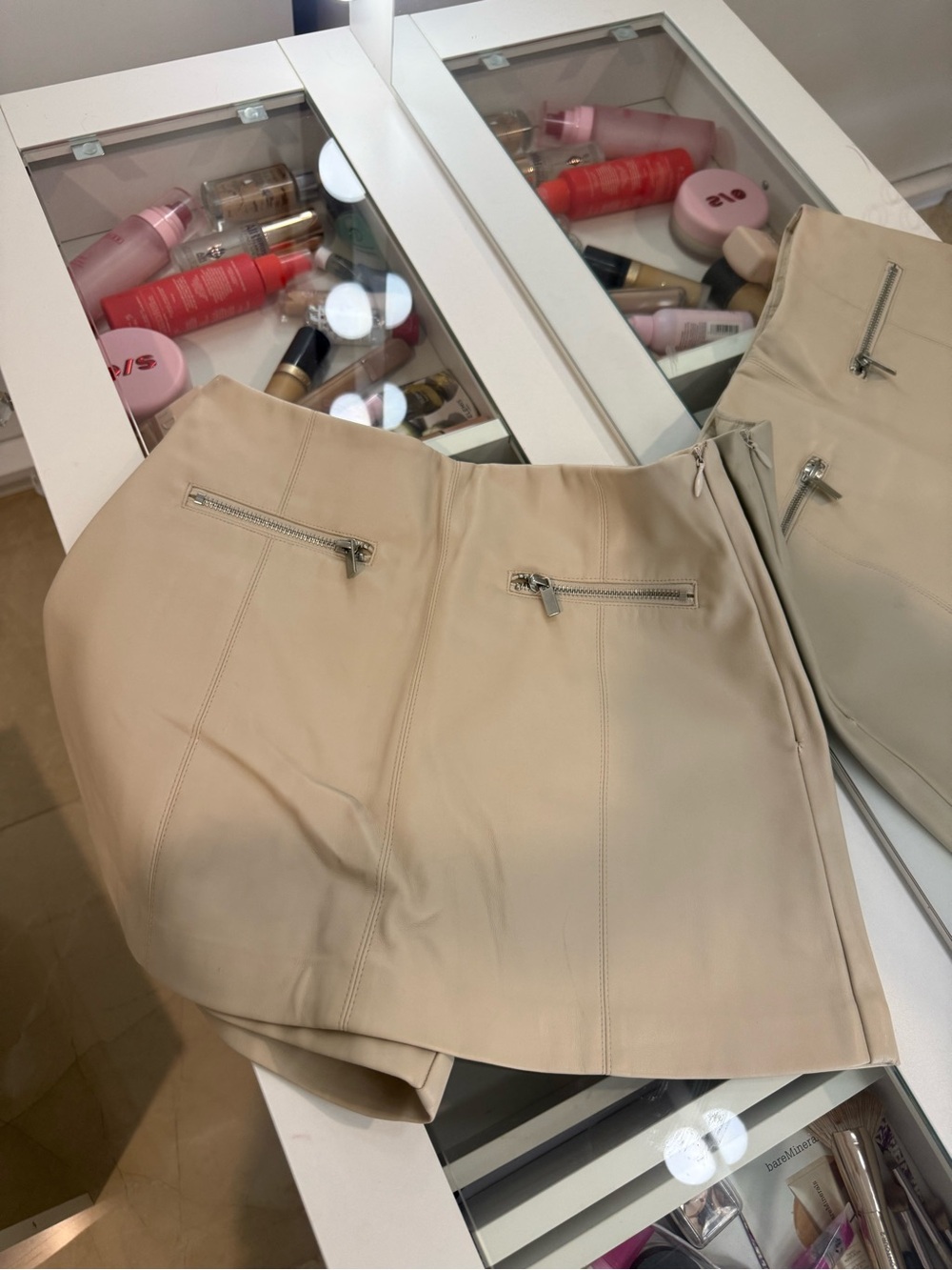 stradivarius Beige Mini Skirt with Silver Zips